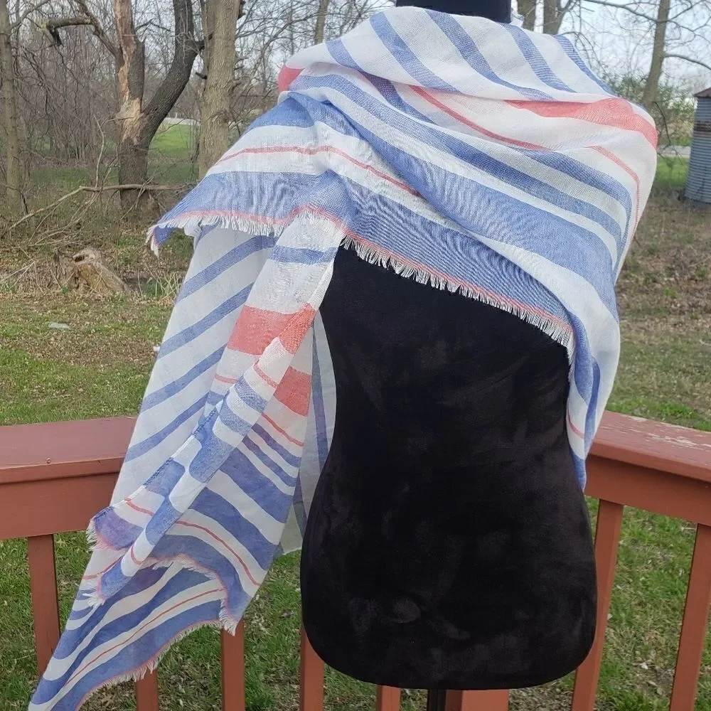 WestLoop Striped Red Blue White Sheer Scarf